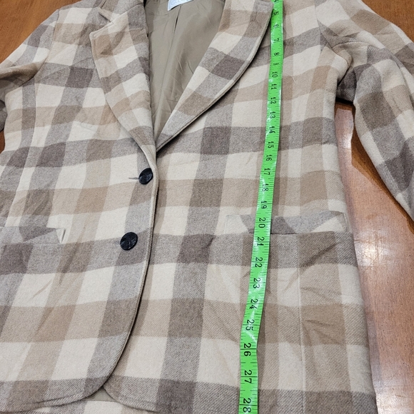 Vintage Wool Cleo Blazer Coat Womens 10 Tan Grey Plaid Acadamia Fall - Picture 6 of 12